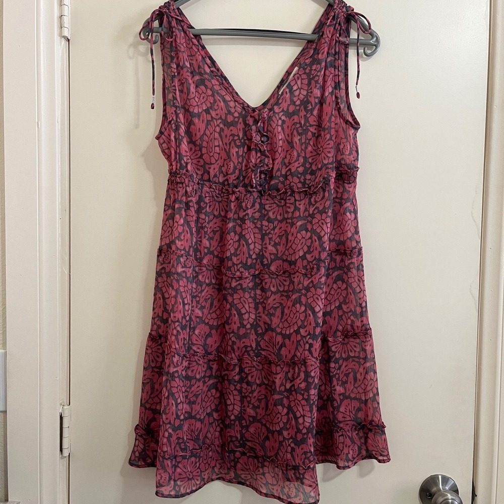 American Eagle Floral Sheer Babydoll Dress 10 Tiered Tie Shoulder Fairy Cottage